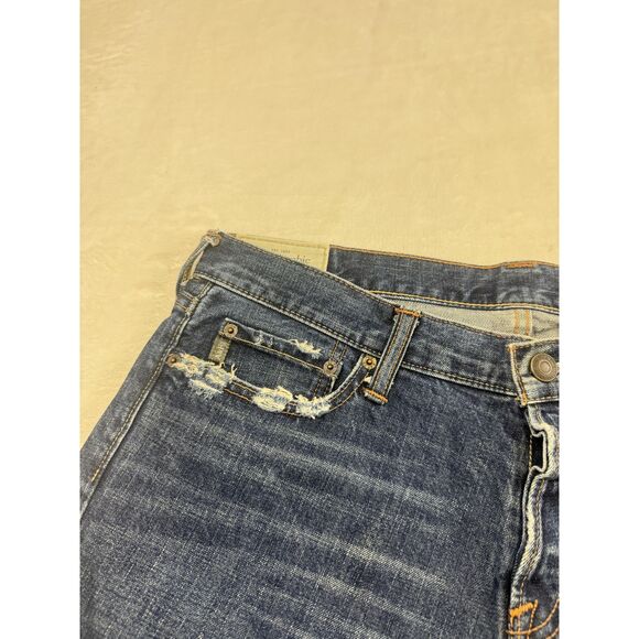 Abercrombie & Fitch Jeans Mens 34x32 Blue Straight Leg Distressed Denim Pants - Picture 7 of 13